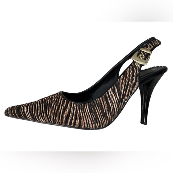 NWOT J Renee Tiger Print Black/BrownTan Pleated Fabric Slingback Heels Size 9 - Picture 6 of 14
